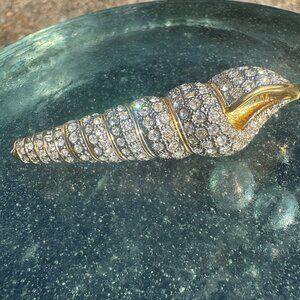 VTG NWOT Brooch Scarf Purse Label Hat Pin Goldtone Genuine Pave' Crystals Gift